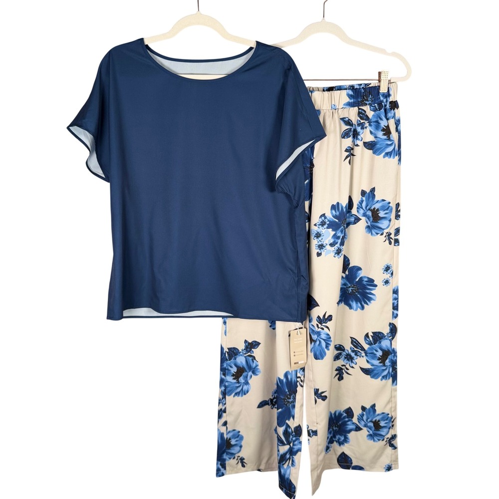Lot of 3 Outfits Emery Rose Large Pull On Wide Leg Pants Blouse Geometric Floral - Picture 9 of 15